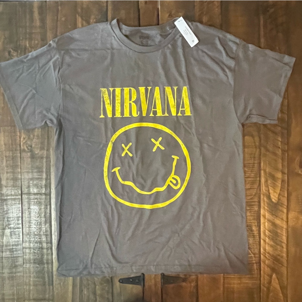 NIRVANA T-Shirt Gray with Classic Yellow Emoji Large NWT
